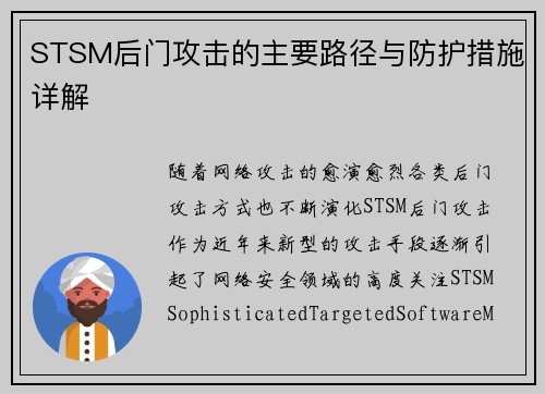 STSM后门攻击的主要路径与防护措施详解